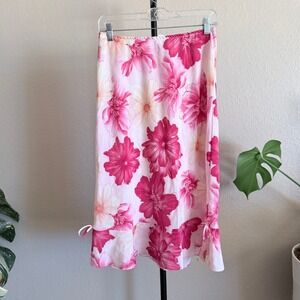 MYO Vintage Y2K Pink Floral Low Rise Midi Skirt Ruffle Hem Made in USA Large